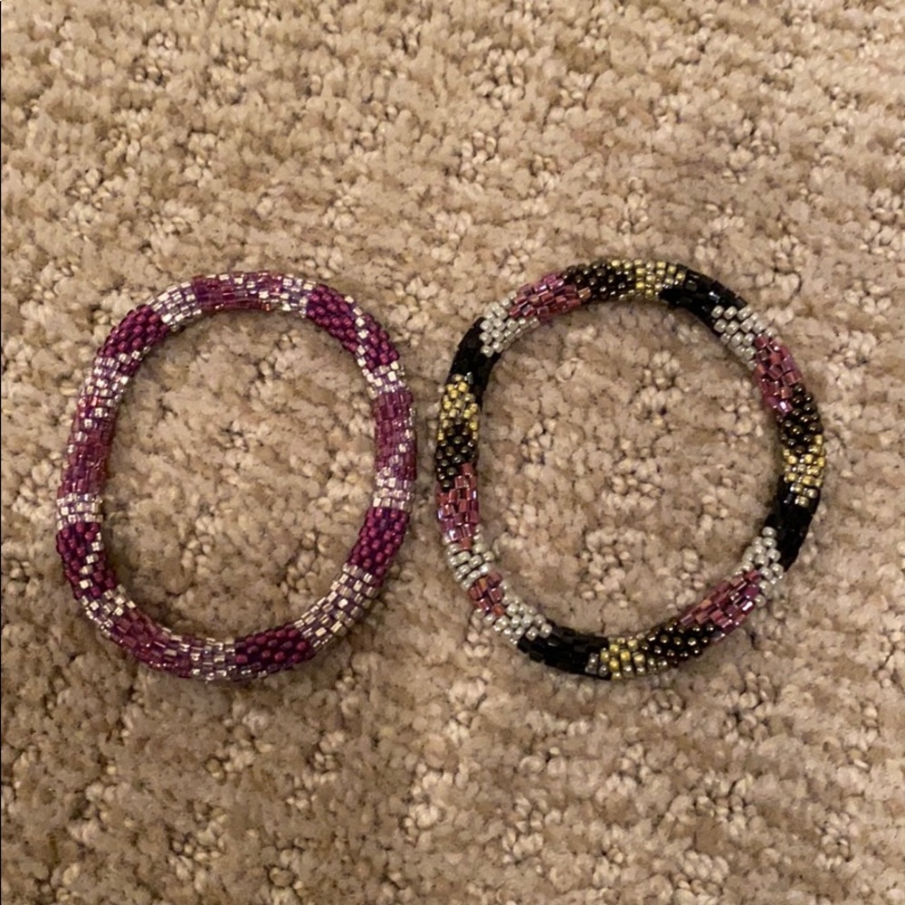 Beaded bracelets.